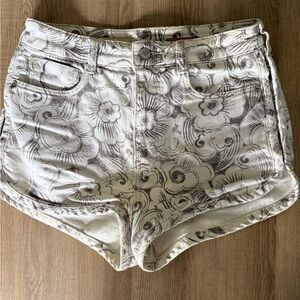Anthropologie High-Waist White Floral Print Denim Shorts